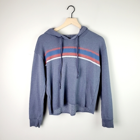 American Eagle Blue Red Stripe Hoodie Small - Picture 1 of 6